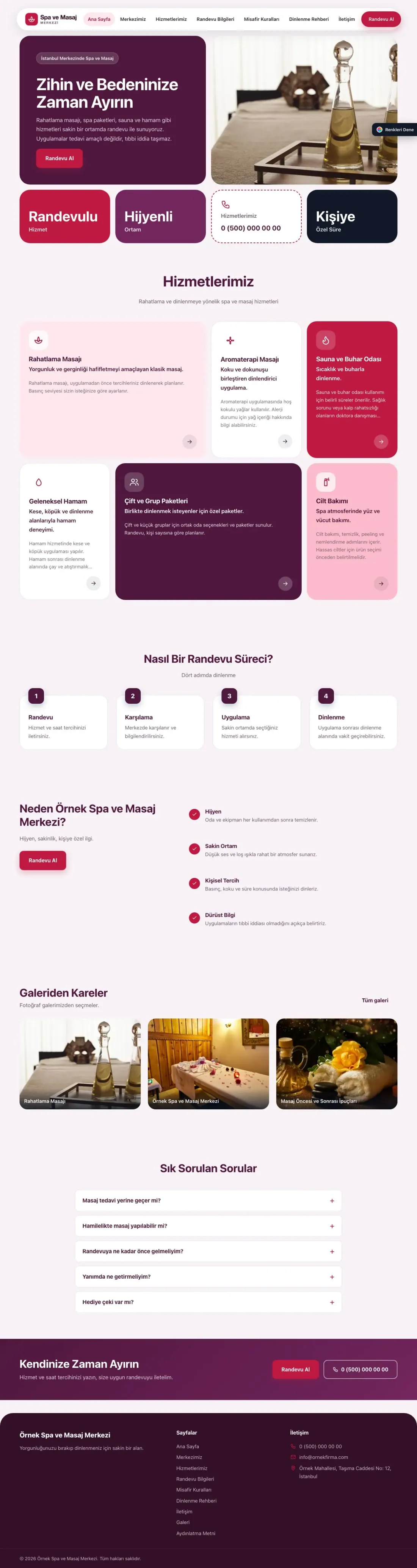 Masaj ve Spa için Mozaik Erik Kırmızı – Masaj ve Spa Web Sitesi ana sayfa görünümü