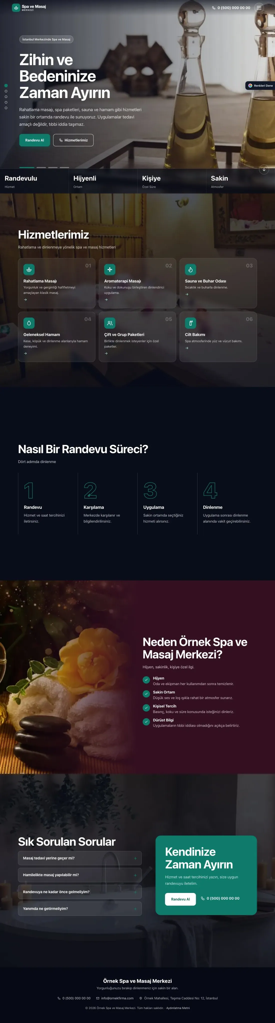 Masaj ve Spa için Tam Ekran Erik Turkuaz – Masaj ve Spa Web Sitesi ana sayfa görünümü