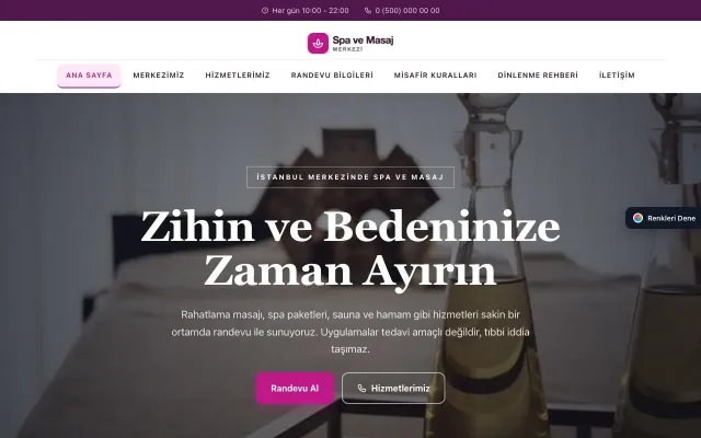 Masaj ve Spa için Zigzag Erik Pembe – Masaj ve Spa Web Sitesi ana sayfa görünümü