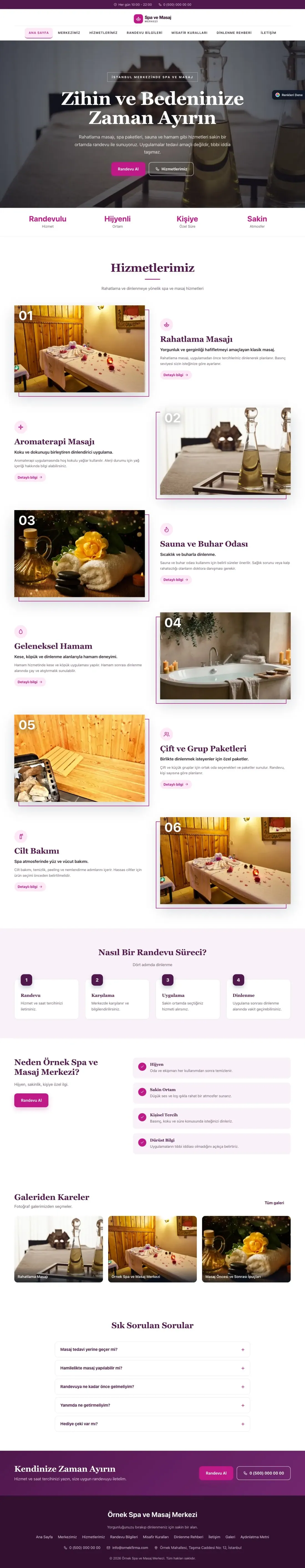 Masaj ve Spa için Zigzag Erik Pembe – Masaj ve Spa Web Sitesi ana sayfa görünümü