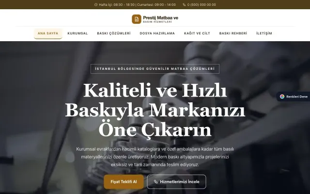 Matbaa için Zigzag Kahve Turuncu – Matbaa Web Sitesi ana sayfa görünümü