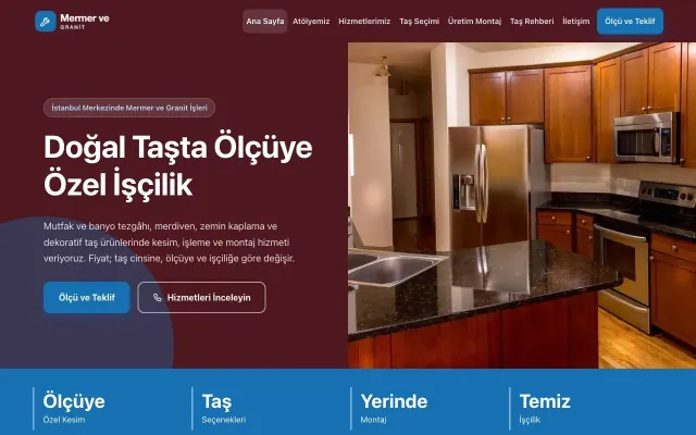 Mermer ve Granit için Blok Bordo Mavi – Mermer ve Granit Web Sitesi ana sayfa görünümü