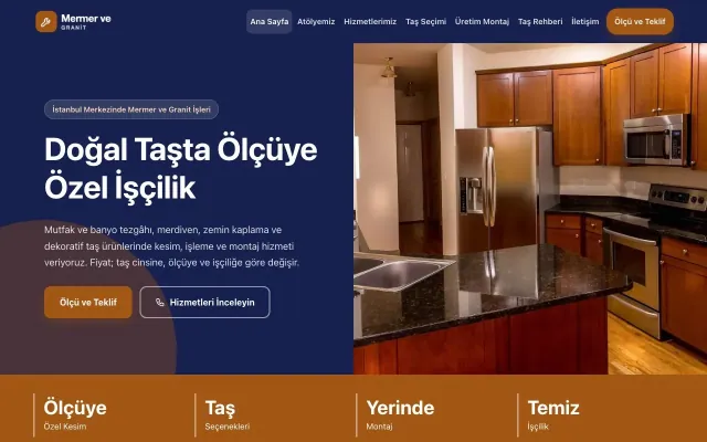 Mermer ve Granit için Blok Lacivert Turuncu – Mermer ve Granit Web Sitesi ana sayfa görünümü