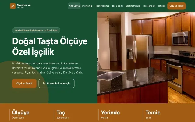 Mermer ve Granit için Blok Yeşil Turuncu – Mermer ve Granit Web Sitesi ana sayfa görünümü
