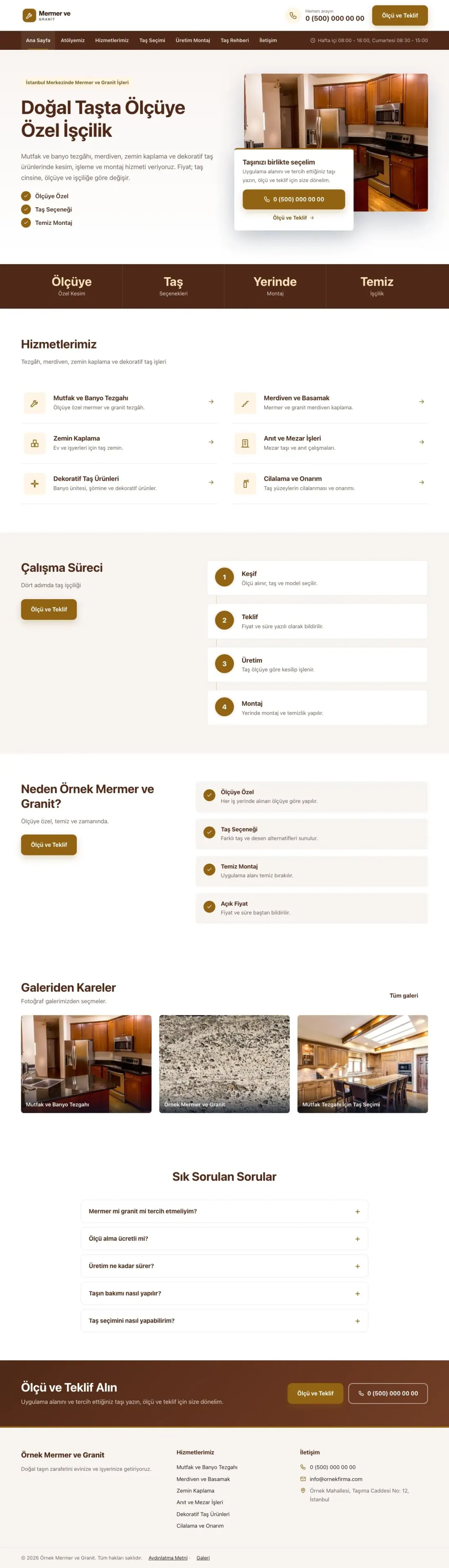 Mermer ve Granit için Bölünmüş Kahve Turuncu – Mermer ve Granit Web Sitesi ana sayfa görünümü