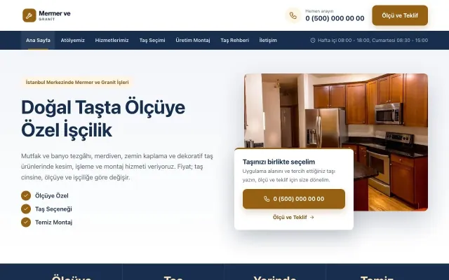 Mermer ve Granit için Bölünmüş Mavi Turuncu – Mermer ve Granit Web Sitesi ana sayfa görünümü