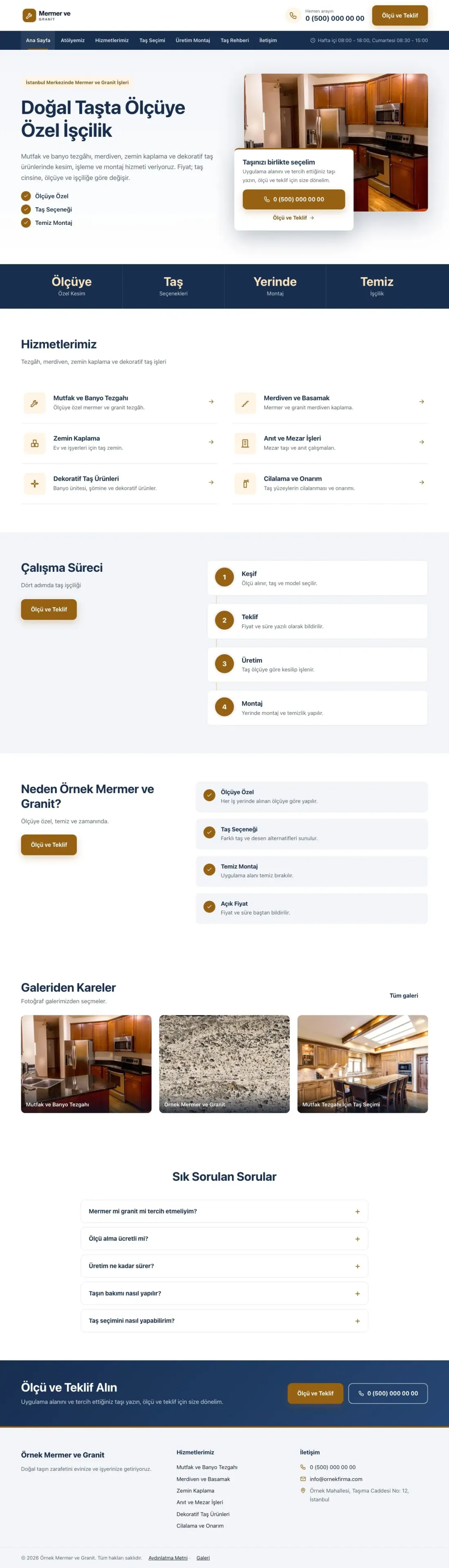 Mermer ve Granit için Bölünmüş Mavi Turuncu – Mermer ve Granit Web Sitesi ana sayfa görünümü