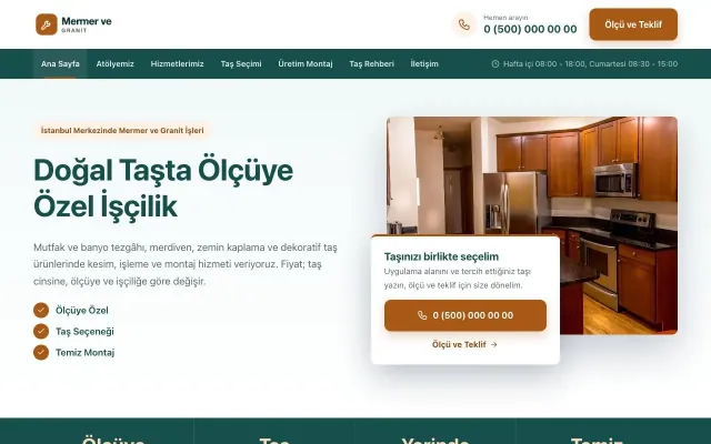 Mermer ve Granit için Bölünmüş Petrol Turuncu – Mermer ve Granit Web Sitesi ana sayfa görünümü