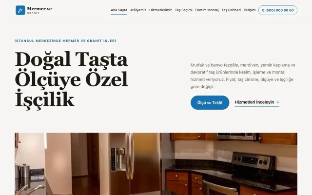 Mermer ve Granit için Dergi Editoryal Kahve Mavi – Mermer ve Granit Web Sitesi ana sayfa görünümü
