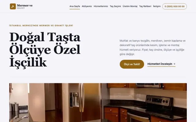 Mermer ve Granit için Dergi Editoryal Lacivert Turuncu – Mermer ve Granit Web Sitesi ana sayfa görünümü