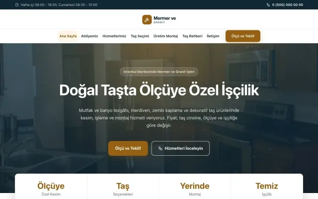 Mermer ve Granit için Merkez Mavi Turuncu – Mermer ve Granit Web Sitesi ana sayfa görünümü