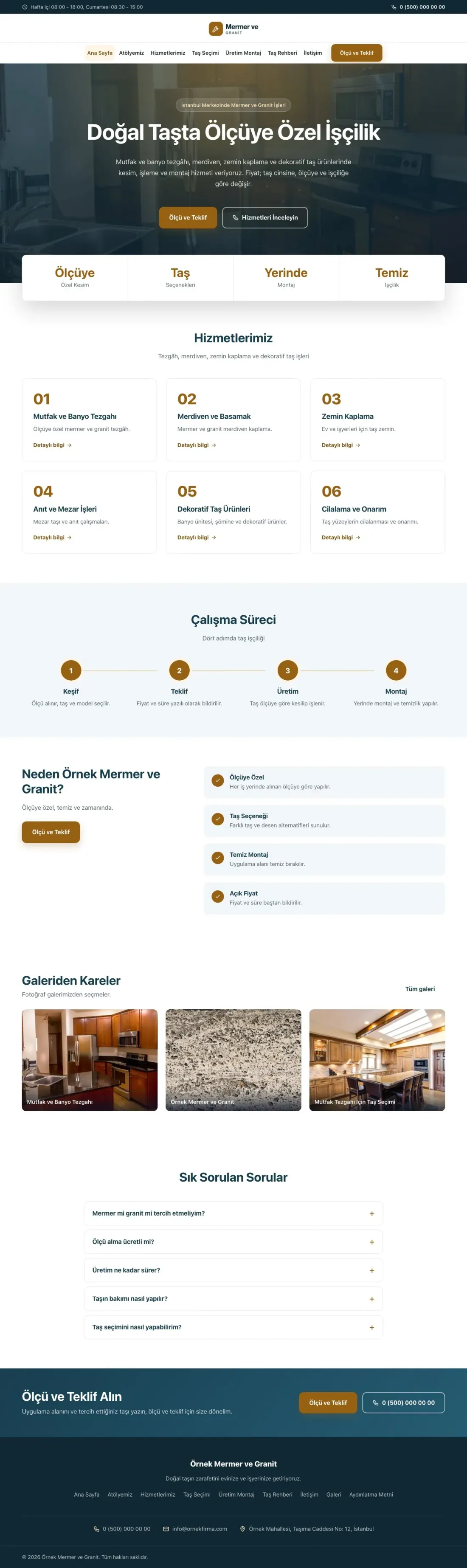 Mermer ve Granit için Merkez Mavi Turuncu – Mermer ve Granit Web Sitesi ana sayfa görünümü