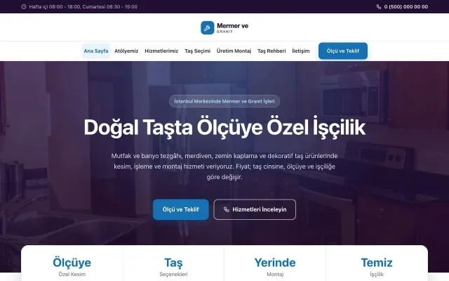 Mermer ve Granit için Merkez Mor Mavi – Mermer ve Granit Web Sitesi ana sayfa görünümü