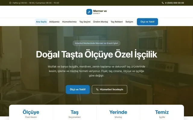 Mermer ve Granit için Merkez Zeytin Mavi – Mermer ve Granit Web Sitesi ana sayfa görünümü