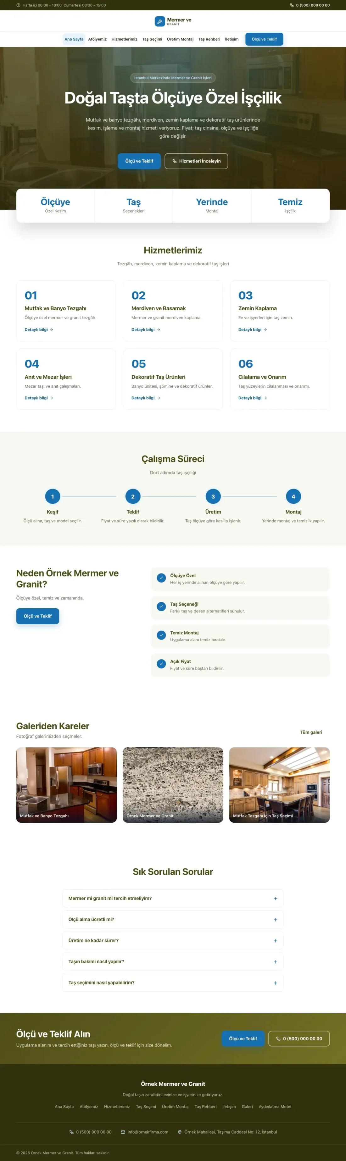 Mermer ve Granit için Merkez Zeytin Mavi – Mermer ve Granit Web Sitesi ana sayfa görünümü