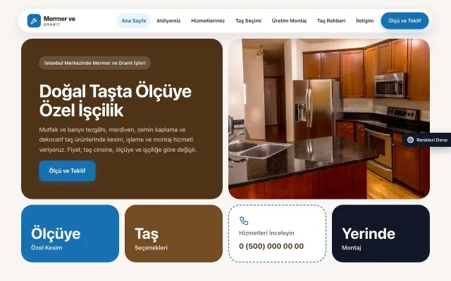 Mermer ve Granit için Mozaik Kahve Mavi – Mermer ve Granit Web Sitesi ana sayfa görünümü