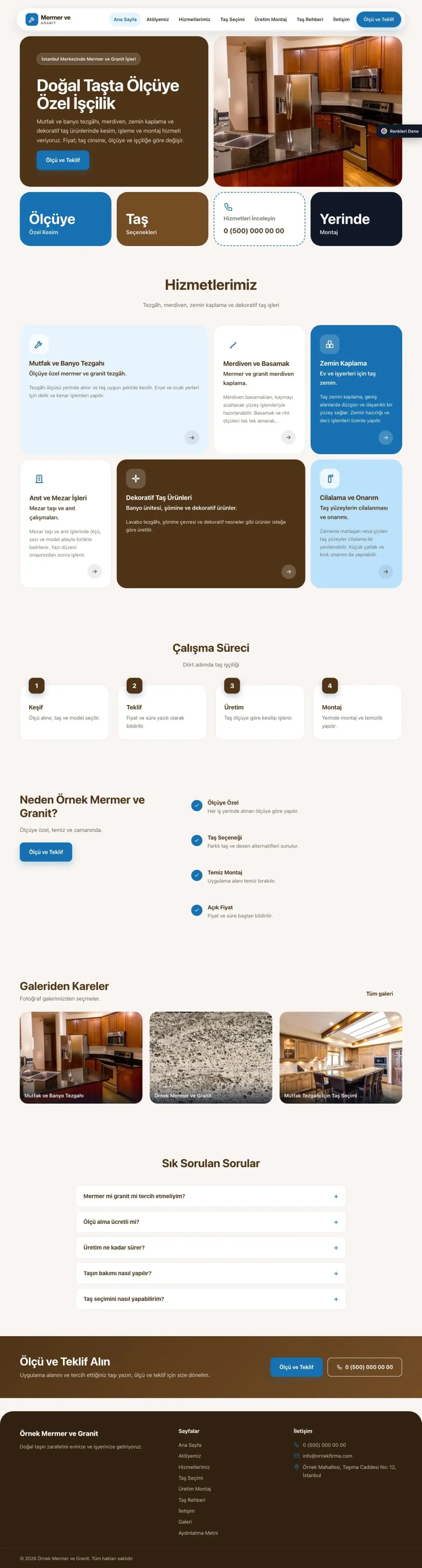 Mermer ve Granit için Mozaik Kahve Mavi – Mermer ve Granit Web Sitesi ana sayfa görünümü