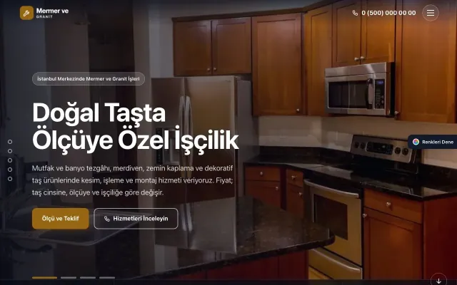 Mermer ve Granit için Tam Ekran Kahve Turuncu – Mermer ve Granit Web Sitesi ana sayfa görünümü
