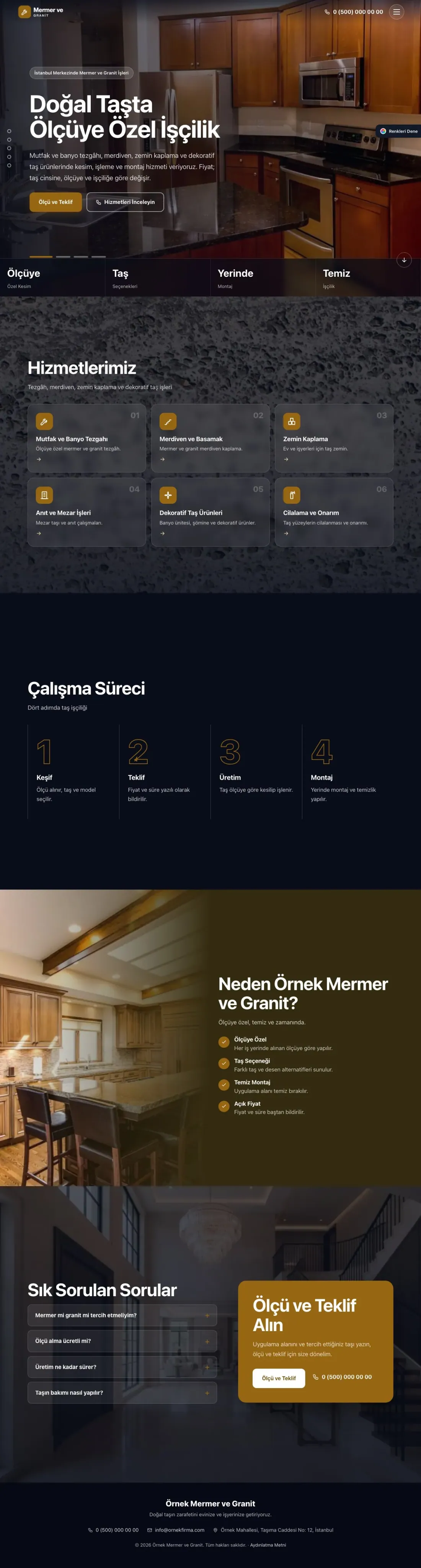 Mermer ve Granit için Tam Ekran Kahve Turuncu – Mermer ve Granit Web Sitesi ana sayfa görünümü
