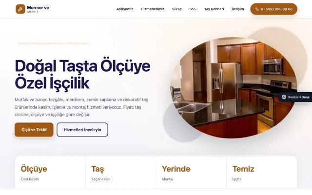 Mermer ve Granit için Tek Sayfa Lacivert Turuncu – Mermer ve Granit Web Sitesi ana sayfa görünümü