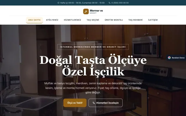Mermer ve Granit için Zigzag Mavi Turuncu – Mermer ve Granit Web Sitesi ana sayfa görünümü