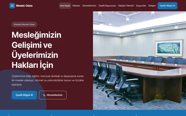 Blok Bordo Mavi – Meslek Odası ve Sendika Web Sitesi ana sayfa görünümü