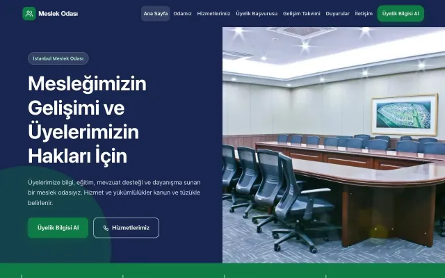Blok Lacivert Yeşil – Meslek Odası ve Sendika Web Sitesi ana sayfa görünümü