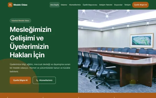 Blok Yeşil Turuncu – Meslek Odası ve Sendika Web Sitesi ana sayfa görünümü