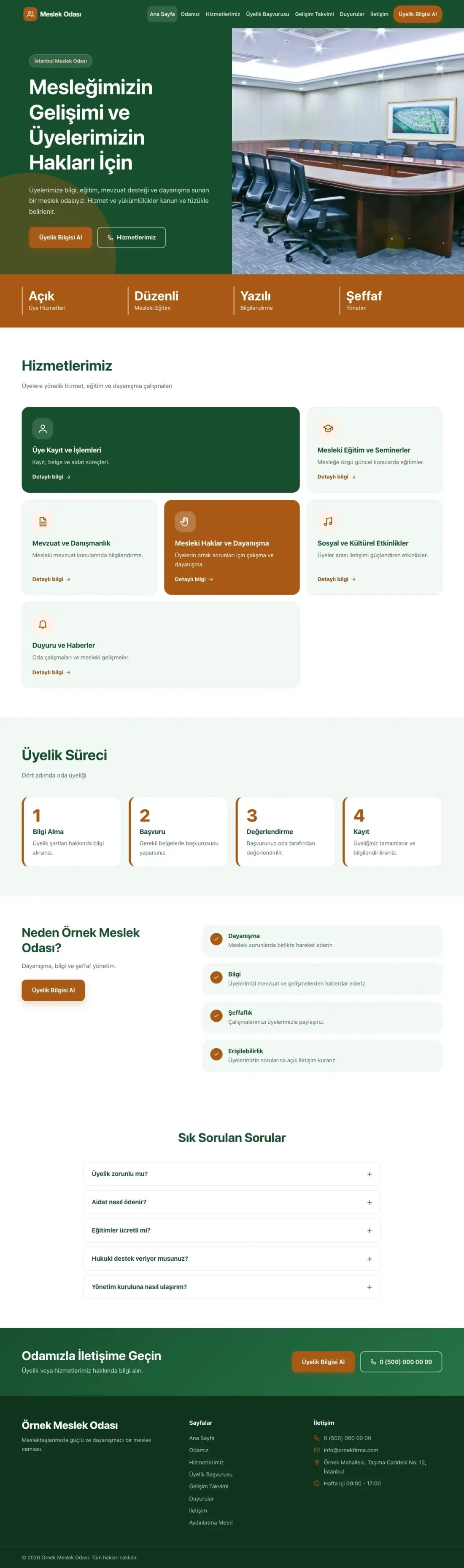 Blok Yeşil Turuncu – Meslek Odası ve Sendika Web Sitesi ana sayfa görünümü