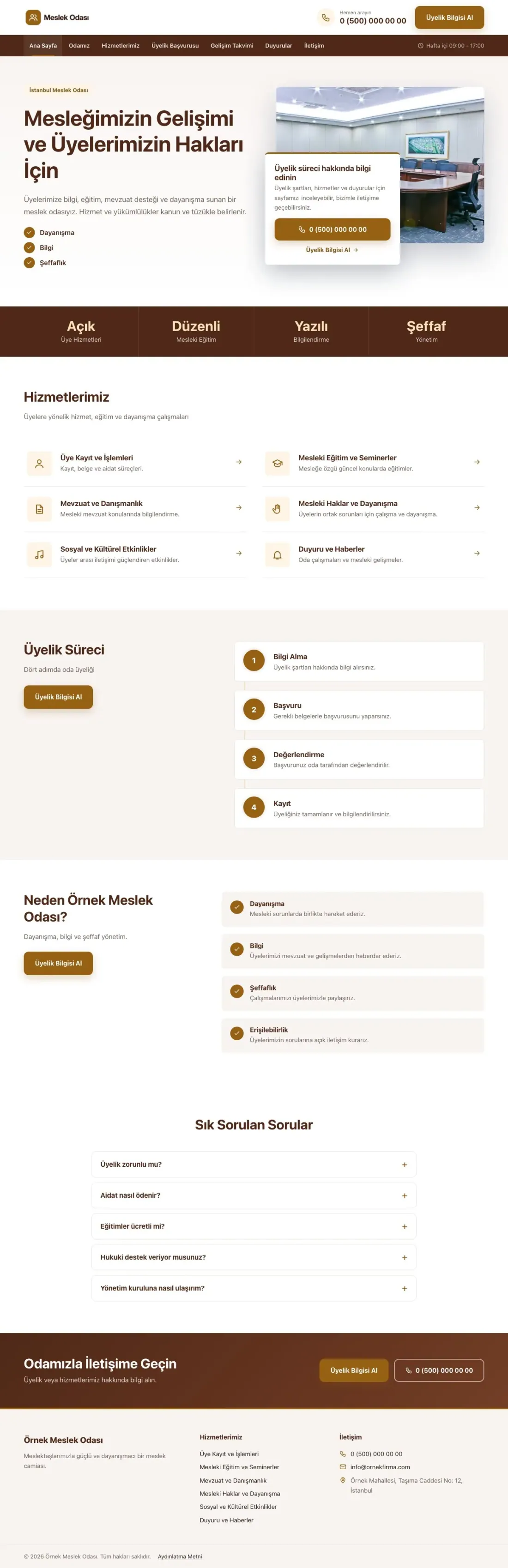 Bölünmüş Kahve Turuncu – Meslek Odası ve Sendika Web Sitesi ana sayfa görünümü