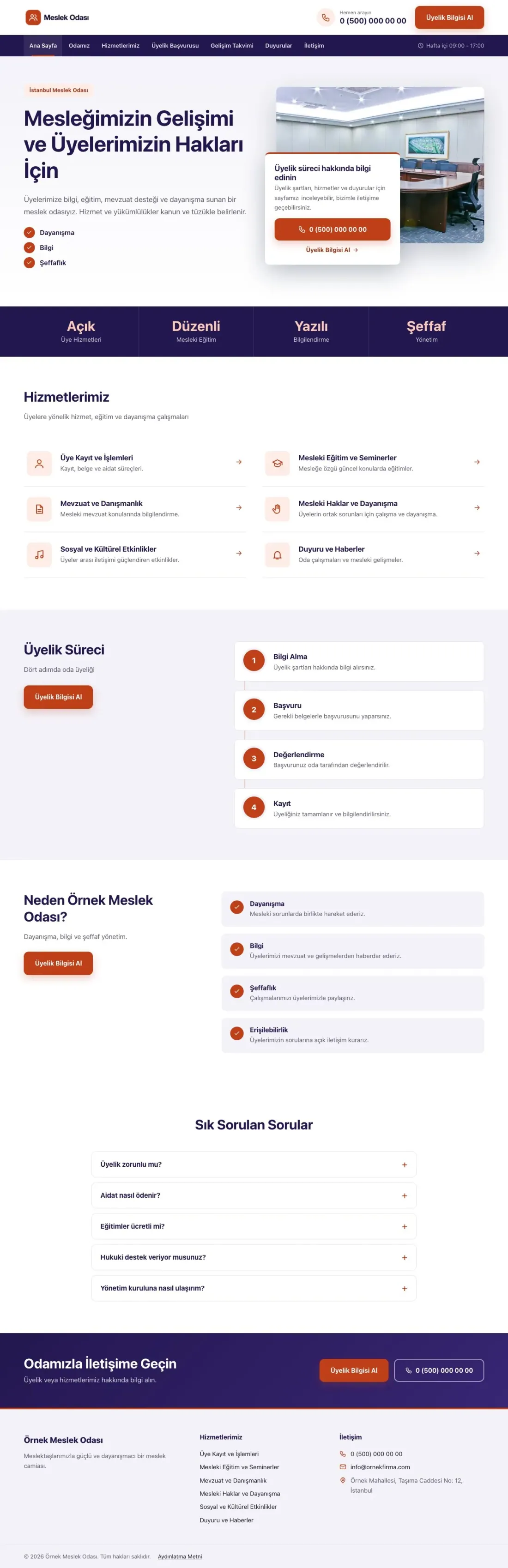 Bölünmüş Lacivert Turuncu – Meslek Odası ve Sendika Web Sitesi ana sayfa görünümü