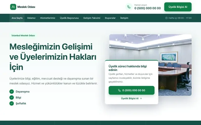 Bölünmüş Petrol Yeşil – Meslek Odası ve Sendika Web Sitesi ana sayfa görünümü