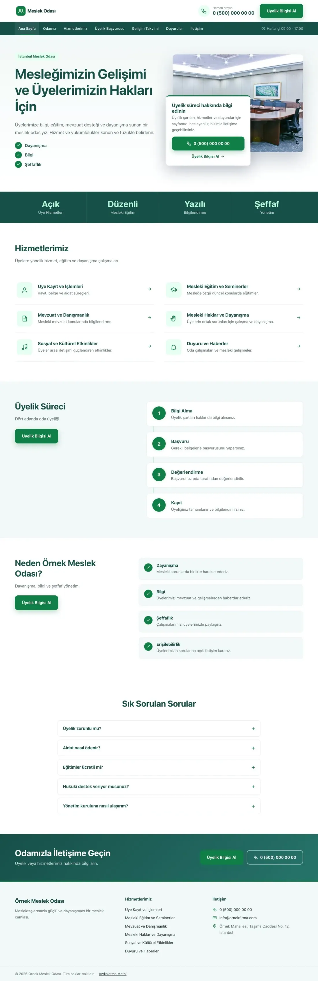 Bölünmüş Petrol Yeşil – Meslek Odası ve Sendika Web Sitesi ana sayfa görünümü