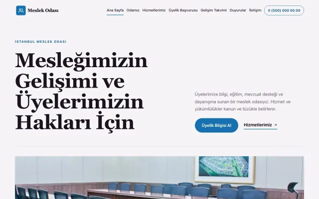 Editoryal Mor Mavi – Meslek Odası ve Sendika Web Sitesi ana sayfa görünümü