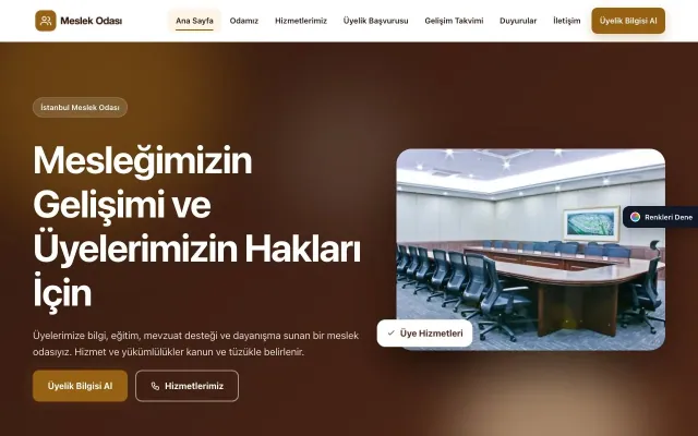 Meslek Odası ve Sendika için Hareketli Kahve Turuncu – Meslek Odası ve Sendika Web Sitesi ana sayfa görünümü