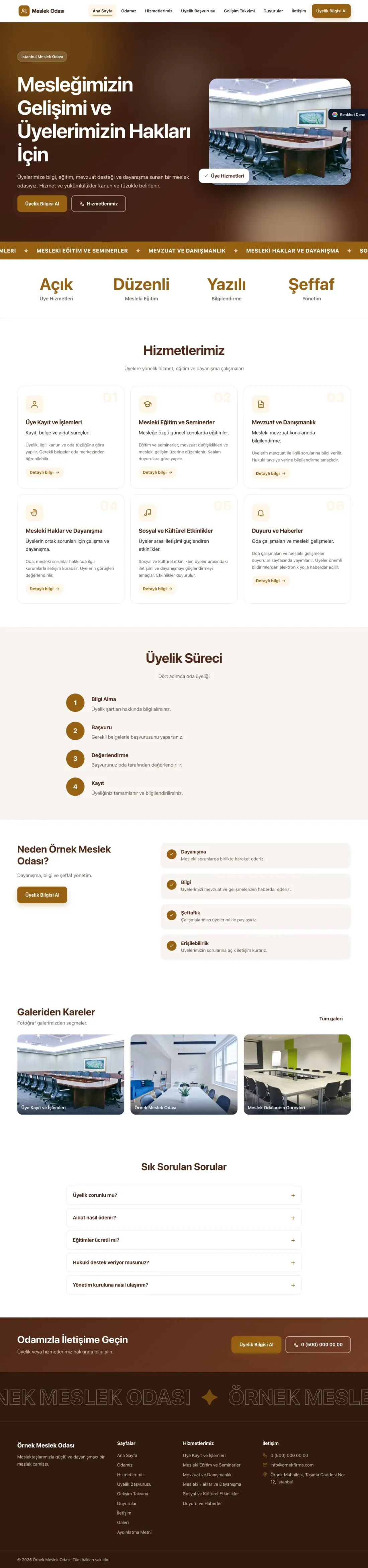 Meslek Odası ve Sendika için Hareketli Kahve Turuncu – Meslek Odası ve Sendika Web Sitesi ana sayfa görünümü