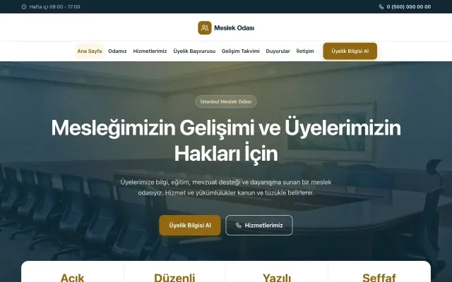 Merkez Mavi Amber – Meslek Odası ve Sendika Web Sitesi ana sayfa görünümü