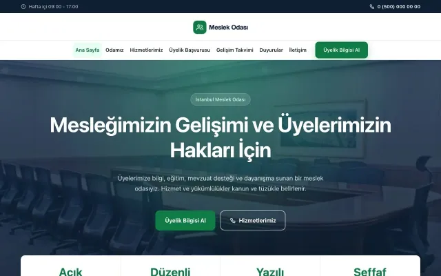 Merkez Mavi Yeşil – Meslek Odası ve Sendika Web Sitesi ana sayfa görünümü