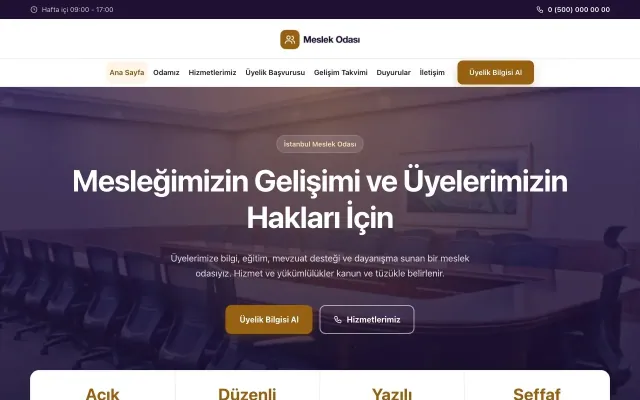 Merkez Mor Turuncu – Meslek Odası ve Sendika Web Sitesi ana sayfa görünümü
