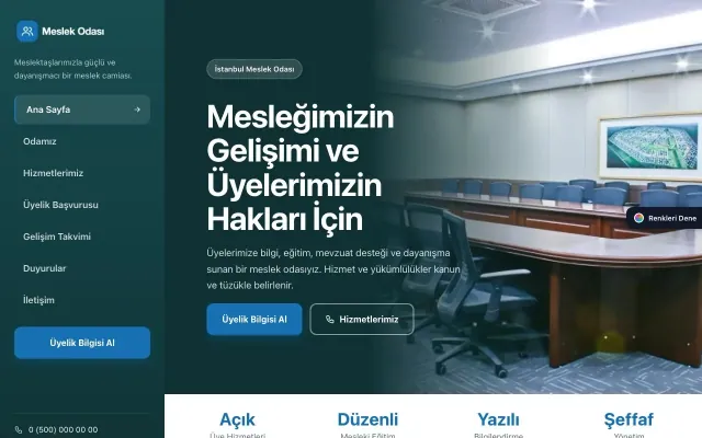 Meslek Odası ve Sendika için Sol Menü Petrol Mavi – Meslek Odası ve Sendika Web Sitesi ana sayfa görünümü