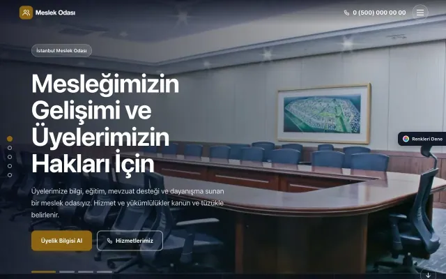 Meslek Odası ve Sendika için Tam Ekran Lacivert Amber – Meslek Odası ve Sendika Web Sitesi ana sayfa görünümü