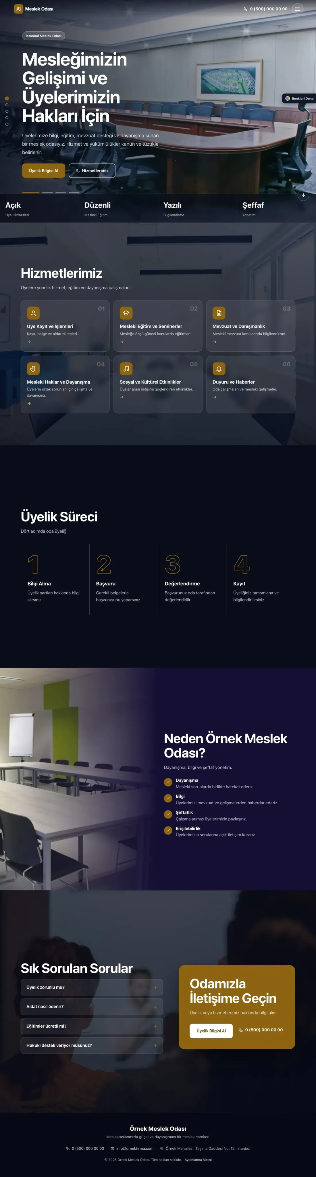 Meslek Odası ve Sendika için Tam Ekran Lacivert Amber – Meslek Odası ve Sendika Web Sitesi ana sayfa görünümü