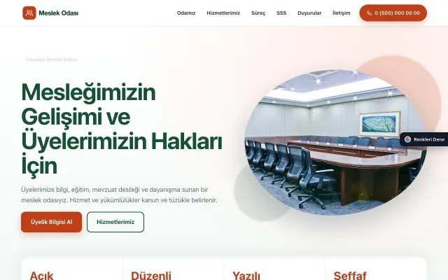 Meslek Odası ve Sendika için Tek Sayfa Yeşil Turuncu – Meslek Odası ve Sendika Web Sitesi ana sayfa görünümü