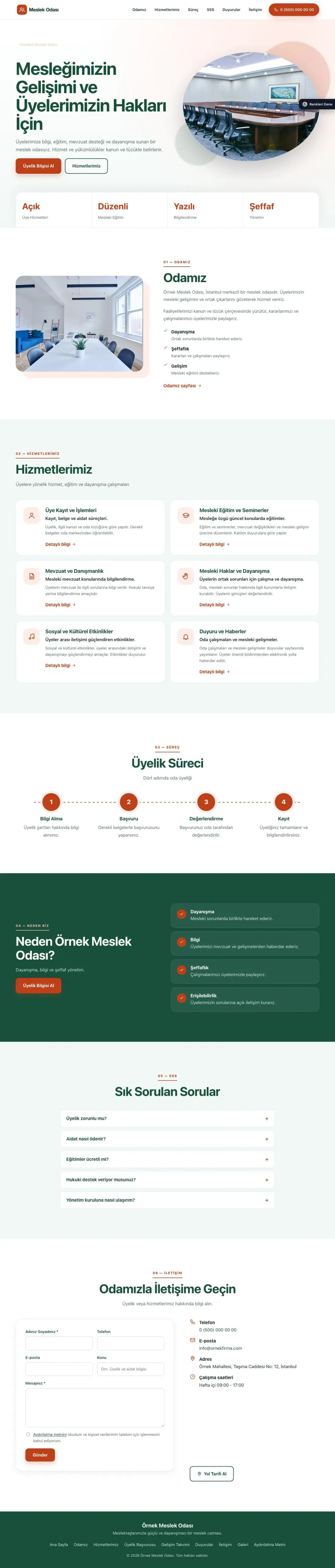 Meslek Odası ve Sendika için Tek Sayfa Yeşil Turuncu – Meslek Odası ve Sendika Web Sitesi ana sayfa görünümü