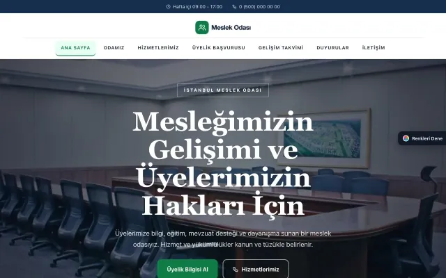 Meslek Odası ve Sendika için Zigzag Mavi Yeşil – Meslek Odası ve Sendika Web Sitesi ana sayfa görünümü