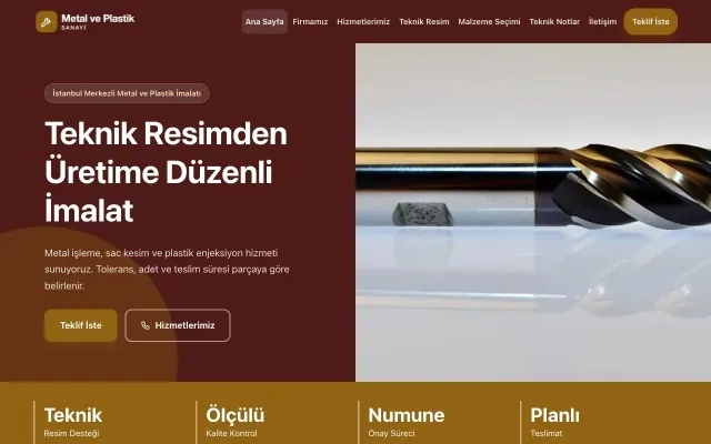 Blok Bordo Turuncu – Metal ve Plastik Web Sitesi ana sayfa görünümü