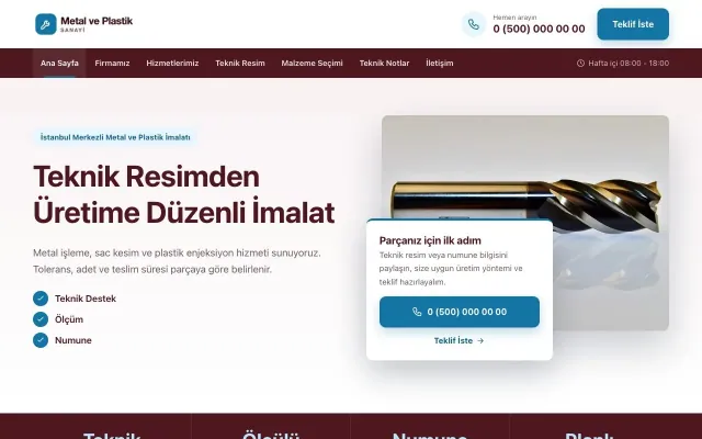 Bölünmüş Bordo Mavi – Metal ve Plastik Web Sitesi ana sayfa görünümü