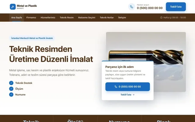 Bölünmüş Kahve Mavi – Metal ve Plastik Web Sitesi ana sayfa görünümü