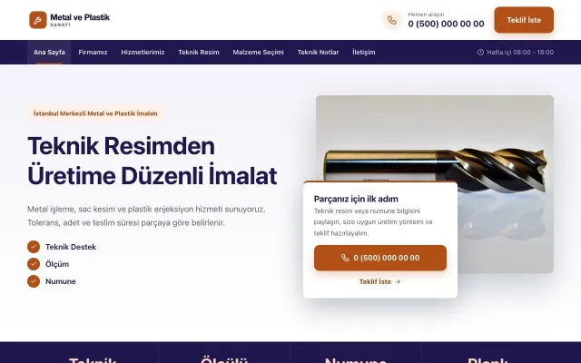 Bölünmüş Lacivert Turuncu – Metal ve Plastik Web Sitesi ana sayfa görünümü