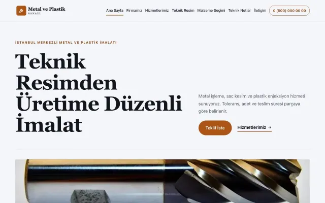 Editoryal Lacivert Turuncu – Metal ve Plastik Web Sitesi ana sayfa görünümü